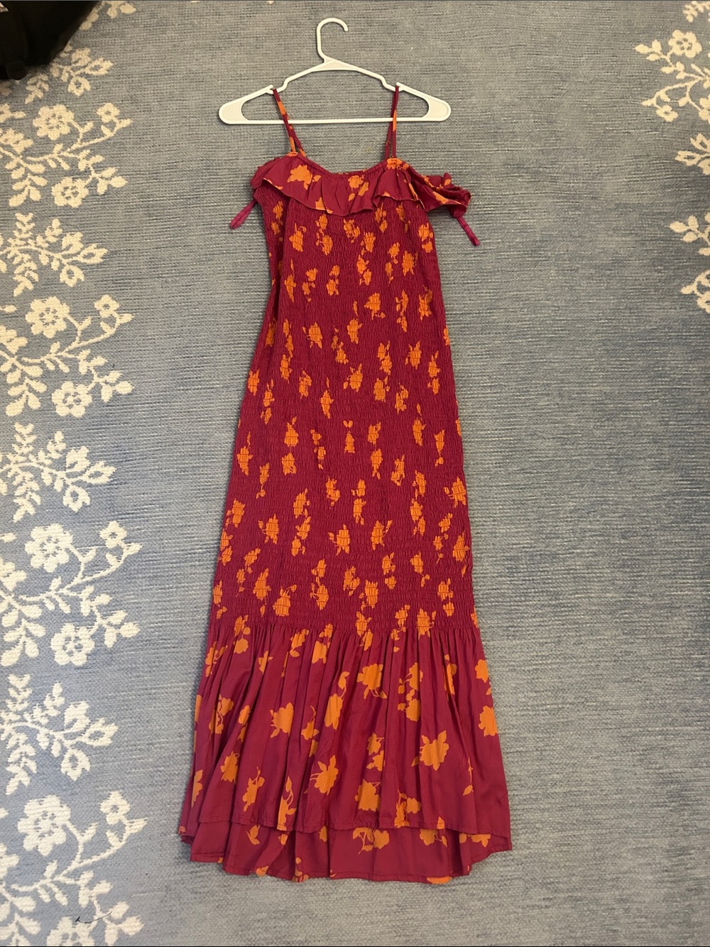 Anthropologie Fuchsia Maxi Dress with Orange Floral Print
